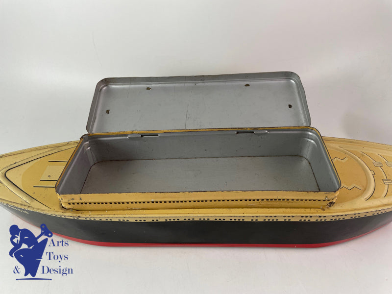 JOUET ANCIEN NORMANDIE BATEAU BOITE A BISCUITS GALETTES ST MICHEL