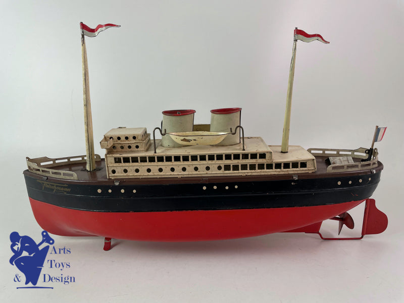 JOUET ANCIEN FLEISHMANN BATEAU LINER MECANIQUE 32CM VERS 1930