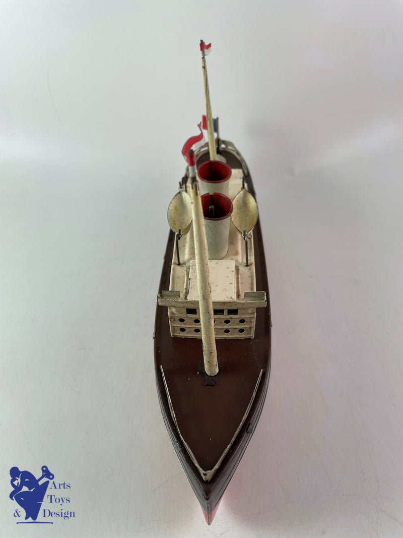 JOUET ANCIEN FLEISHMANN BATEAU LINER MECANIQUE 32CM VERS 1930