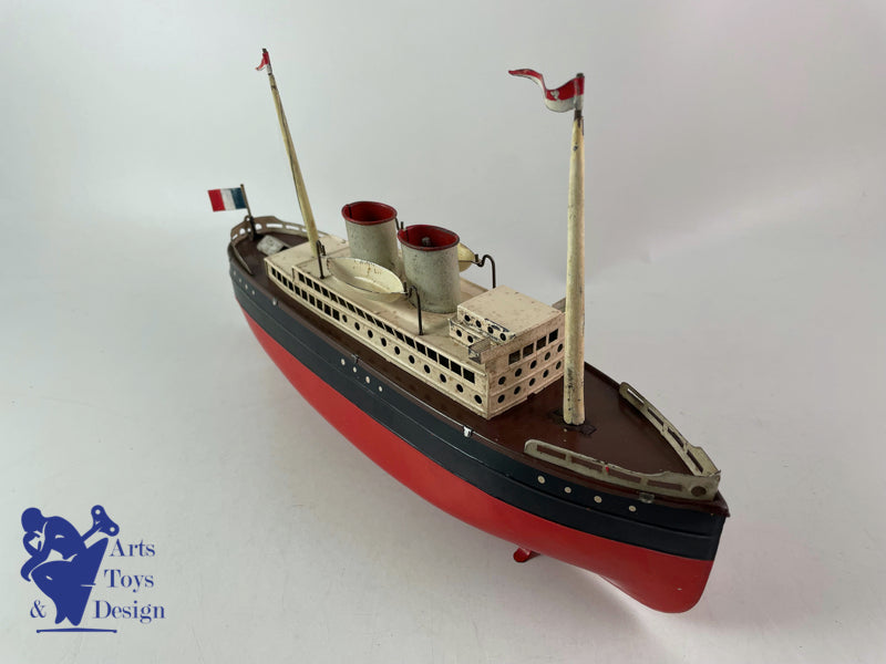 JOUET ANCIEN FLEISHMANN BATEAU LINER MECANIQUE 32CM VERS 1930