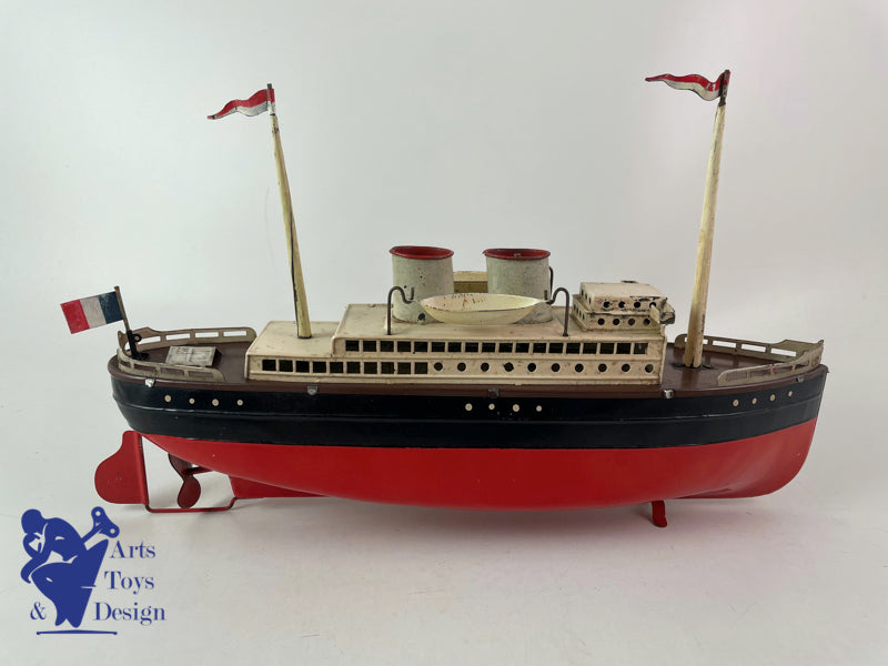 JOUET ANCIEN FLEISHMANN BATEAU LINER MECANIQUE 32CM VERS 1930