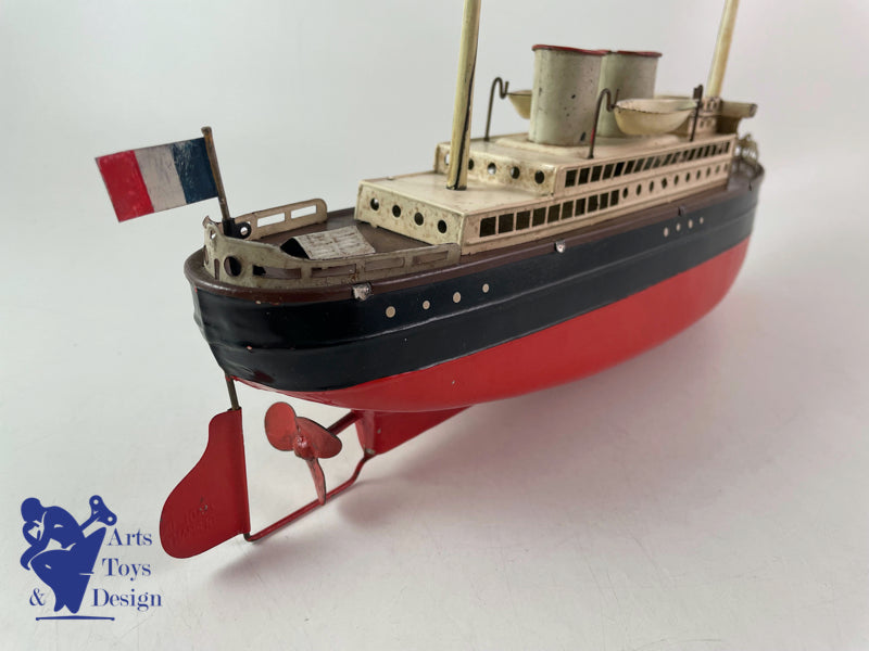 JOUET ANCIEN FLEISHMANN BATEAU LINER MECANIQUE 32CM VERS 1930