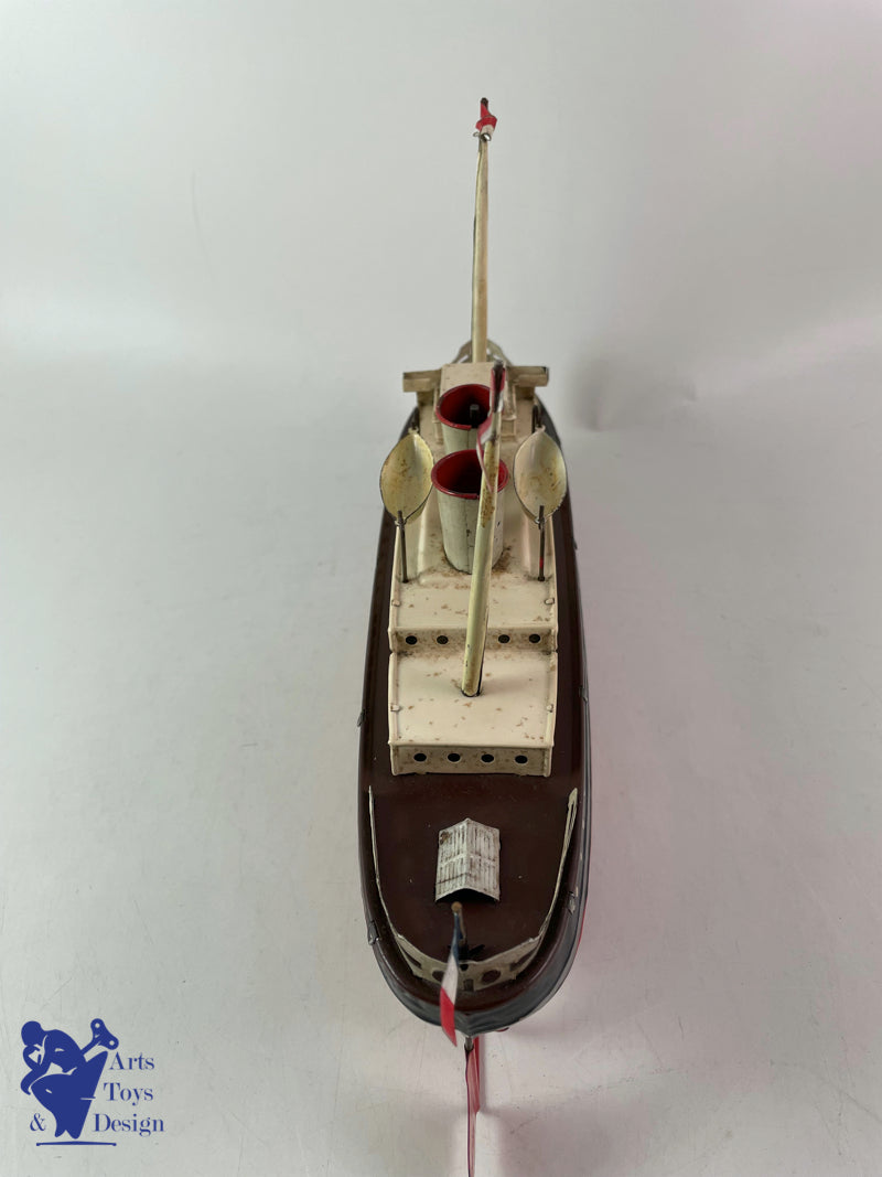 JOUET ANCIEN FLEISHMANN BATEAU LINER MECANIQUE 32CM VERS 1930