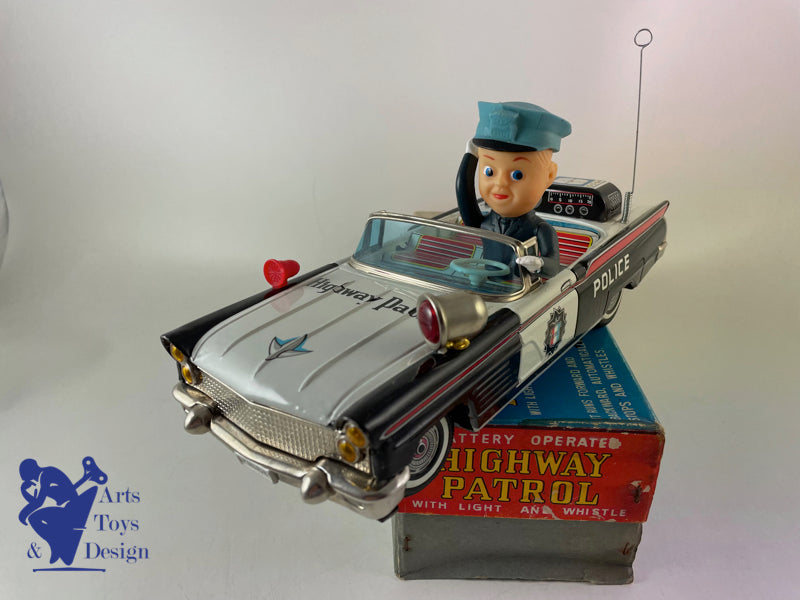 JOUET ANCIEN ASAHI TOYS LINCOLN HIGHWAY PATROL POLICE BATTERY OP JAPON C.1960