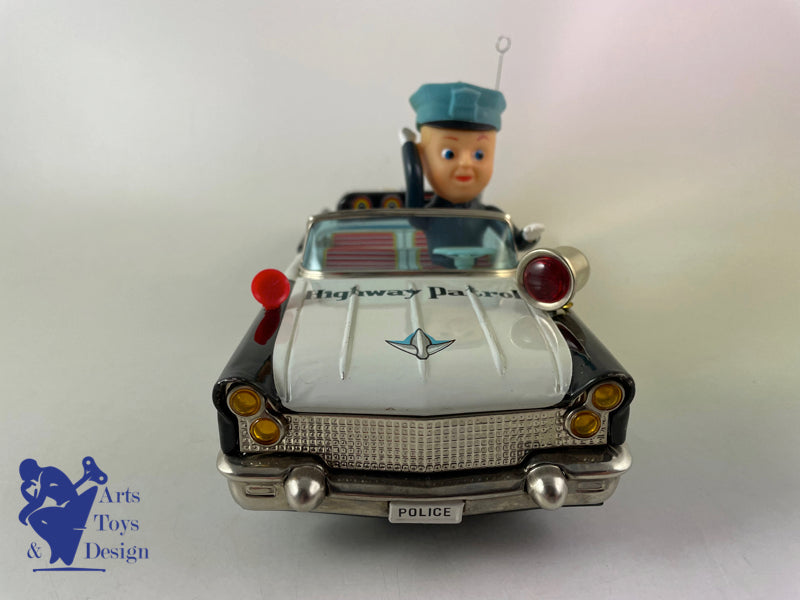 JOUET ANCIEN ASAHI TOYS LINCOLN HIGHWAY PATROL POLICE BATTERY OP JAPON C.1960