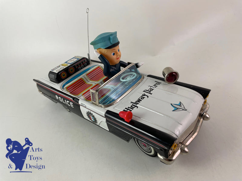 JOUET ANCIEN ASAHI TOYS LINCOLN HIGHWAY PATROL POLICE BATTERY OP JAPON C.1960