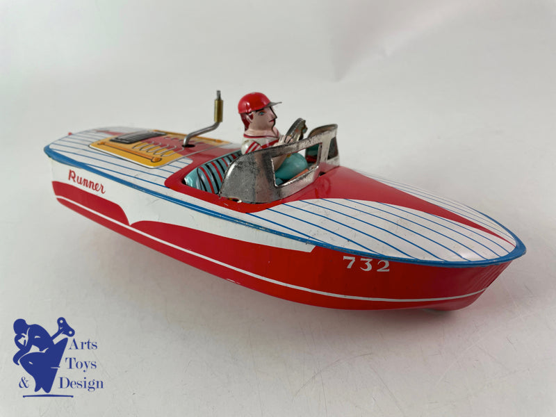JOUET ANCIEN DAIYA JAPON BATEAU RUNNER BOAT TOLE MECANIQUE VERS 1960
