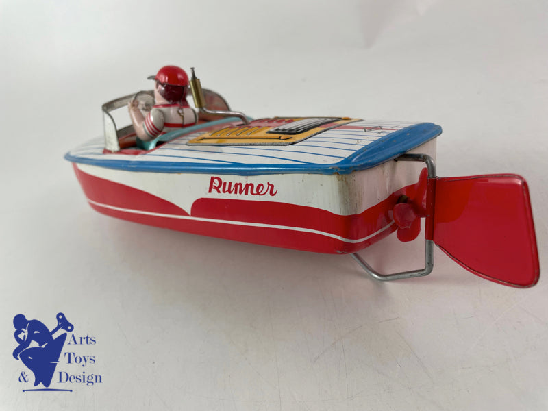 JOUET ANCIEN DAIYA JAPON BATEAU RUNNER BOAT TOLE MECANIQUE VERS 1960