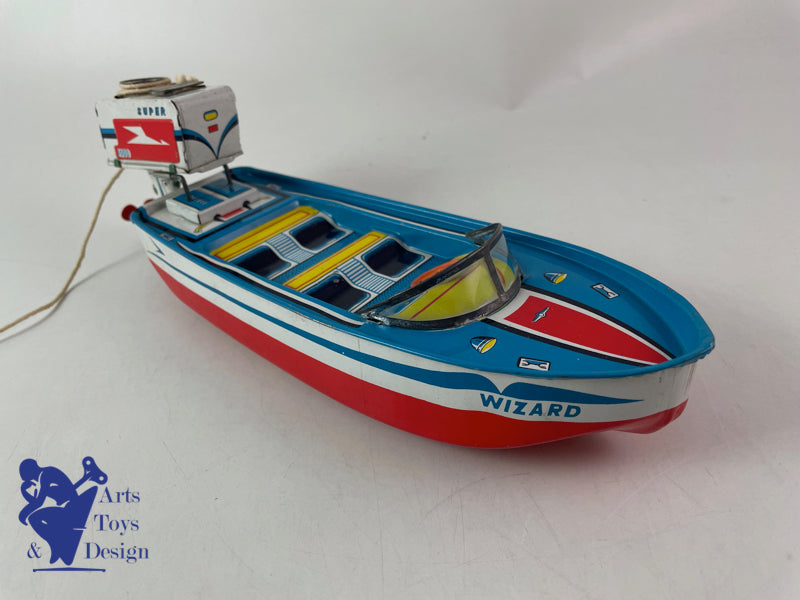 JOUET ANCIEN Y YANO MAN TOYS JAPON WIZARD OUTBOARD MOTOR BOAT VERS 1960