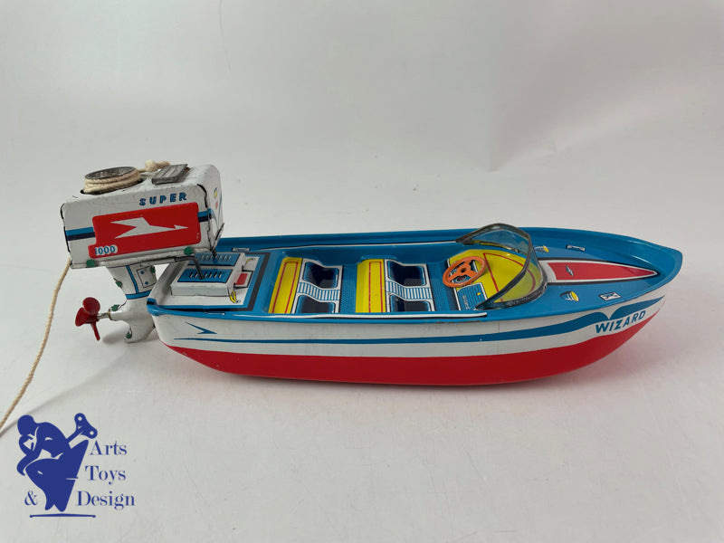 JOUET ANCIEN Y YANO MAN TOYS JAPON WIZARD OUTBOARD MOTOR BOAT VERS 1960