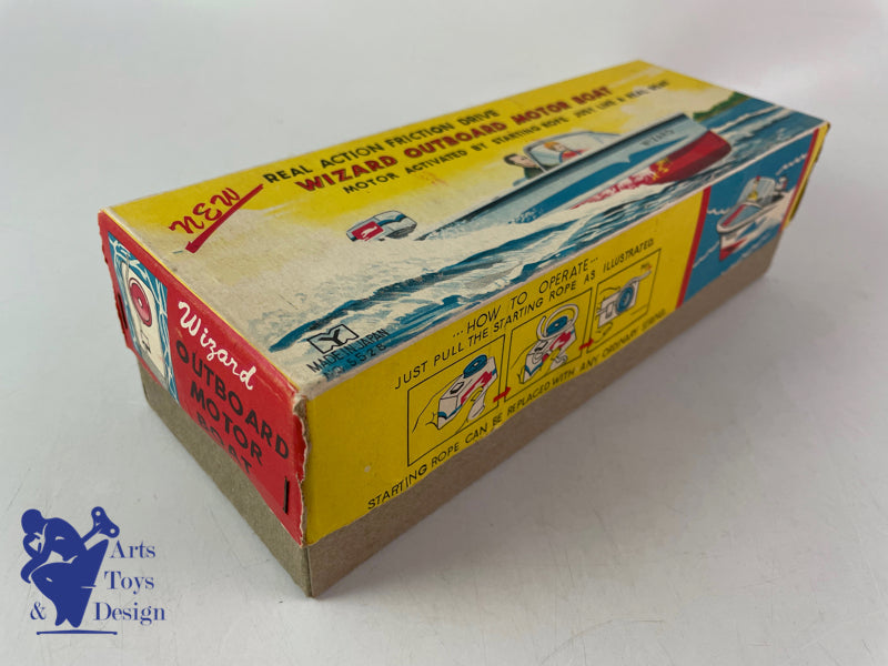 JOUET ANCIEN Y YANO MAN TOYS JAPON WIZARD OUTBOARD MOTOR BOAT VERS 1960