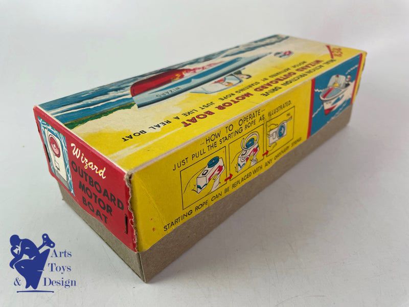 JOUET ANCIEN Y YANO MAN TOYS JAPON WIZARD OUTBOARD MOTOR BOAT VERS 1960