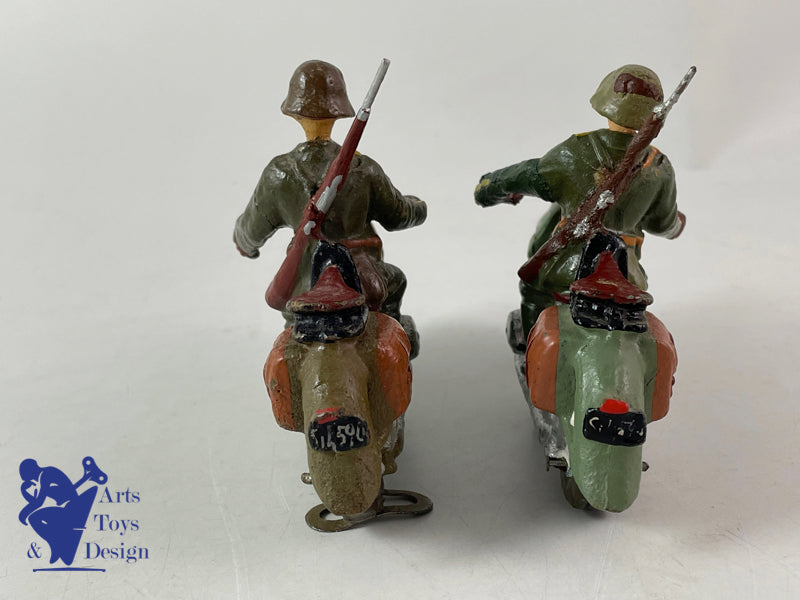 Elastolin Figure Soldier lot of 2 Motorcycle Swiss army circa 1937