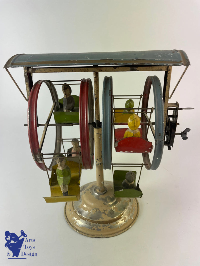 JOUET ANCIEN MANEGE CAROUSEL GUNTHERMANN DOUBLE ROUE MECANIQUE C.1910 H 22CM
