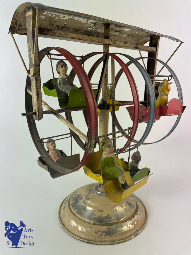 JOUET ANCIEN MANEGE CAROUSEL GUNTHERMANN DOUBLE ROUE MECANIQUE C.1910 H 22CM