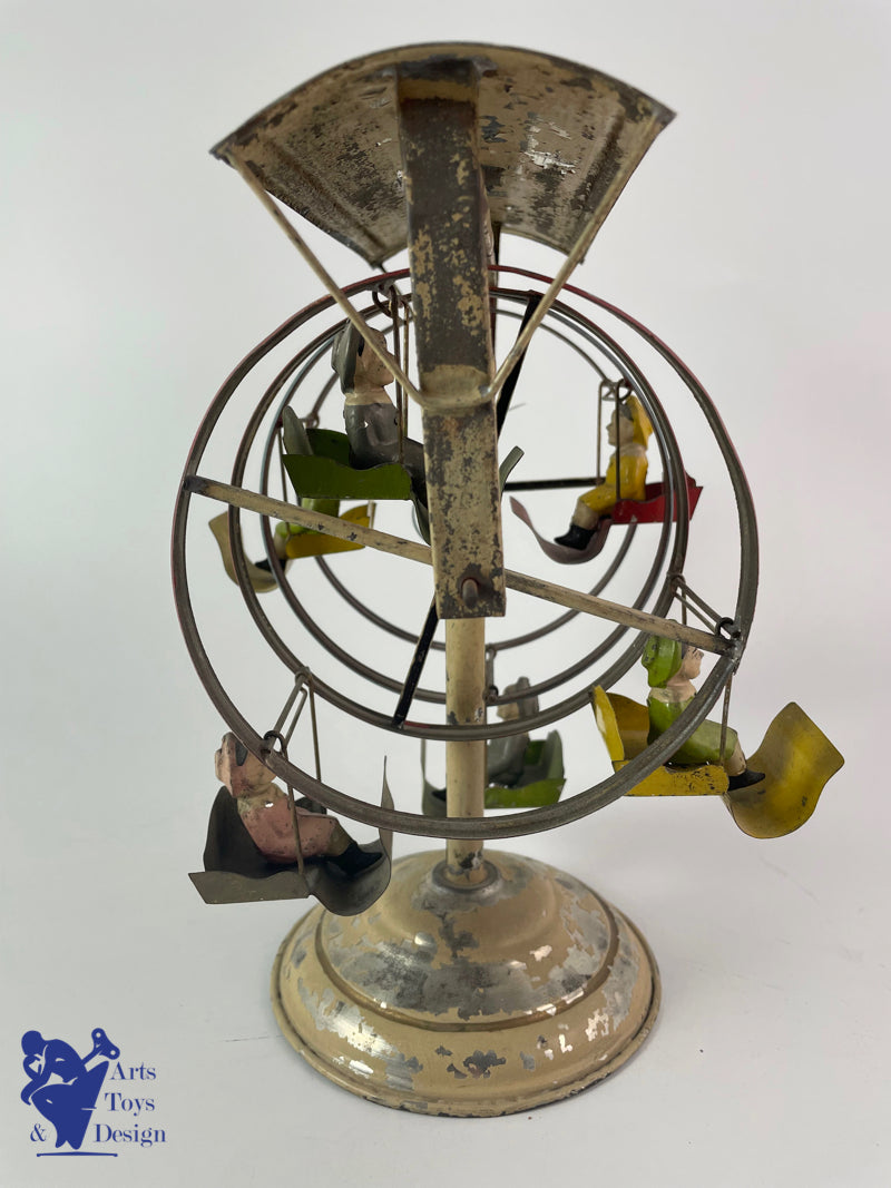 JOUET ANCIEN MANEGE CAROUSEL GUNTHERMANN DOUBLE ROUE MECANIQUE C.1910 H 22CM