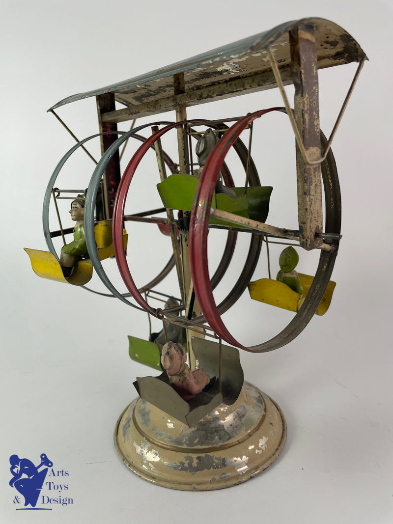 JOUET ANCIEN MANEGE CAROUSEL GUNTHERMANN DOUBLE ROUE MECANIQUE C.1910 H 22CM