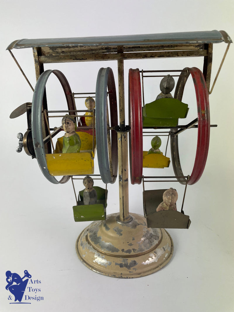 JOUET ANCIEN MANEGE CAROUSEL GUNTHERMANN DOUBLE ROUE MECANIQUE C.1910 H 22CM