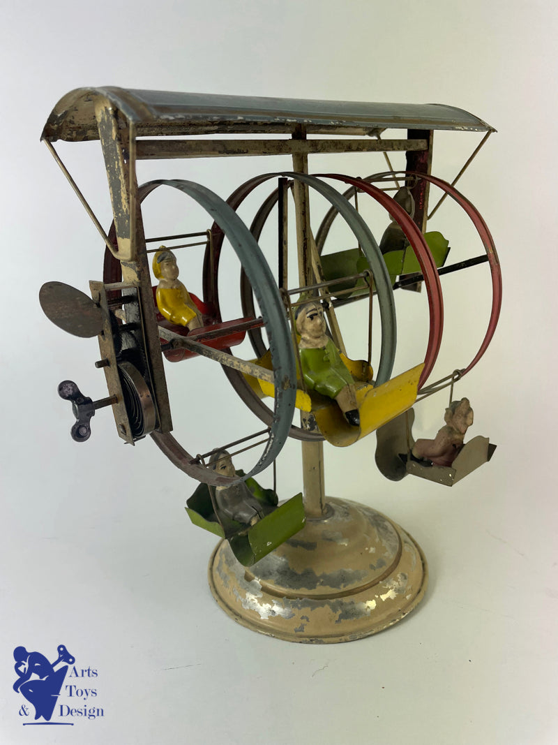 JOUET ANCIEN MANEGE CAROUSEL GUNTHERMANN DOUBLE ROUE MECANIQUE C.1910 H 22CM