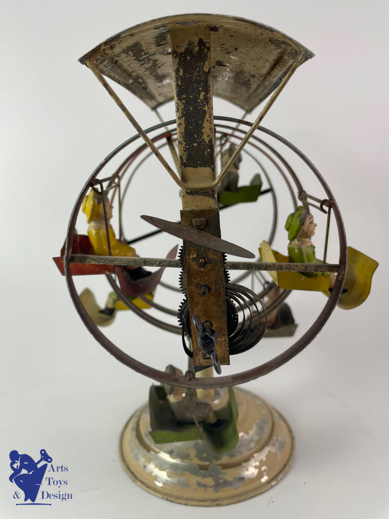 JOUET ANCIEN MANEGE CAROUSEL GUNTHERMANN DOUBLE ROUE MECANIQUE C.1910 H 22CM