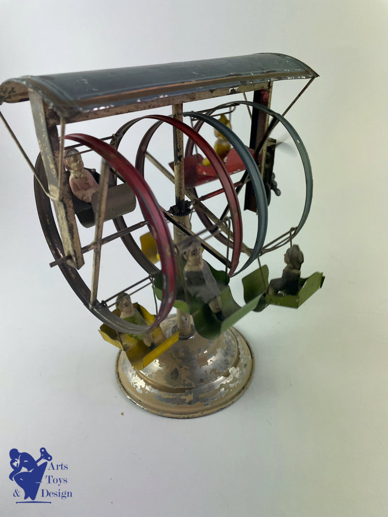 JOUET ANCIEN MANEGE CAROUSEL GUNTHERMANN DOUBLE ROUE MECANIQUE C.1910 H 22CM