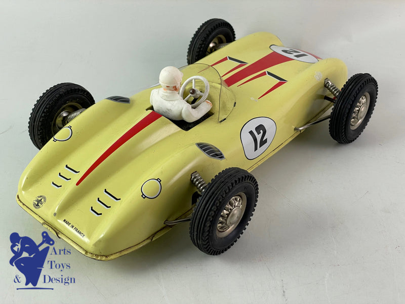 JOUSTRA 2101 VOITURE DE COURSE FRICTION JAUNE AVEC PILOTE 1960