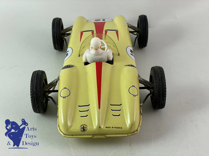 JOUSTRA 2101 VOITURE DE COURSE FRICTION JAUNE AVEC PILOTE 1960