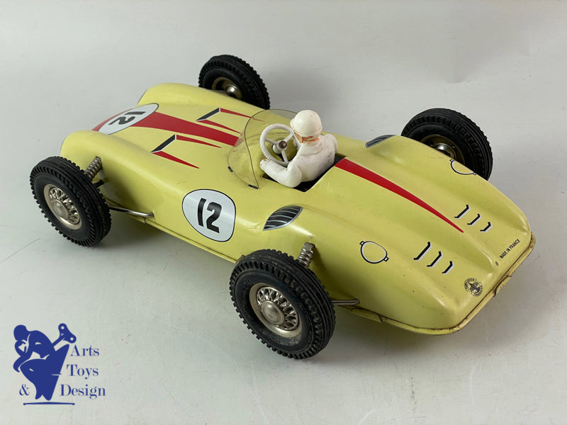 JOUSTRA 2101 VOITURE DE COURSE FRICTION JAUNE AVEC PILOTE 1960