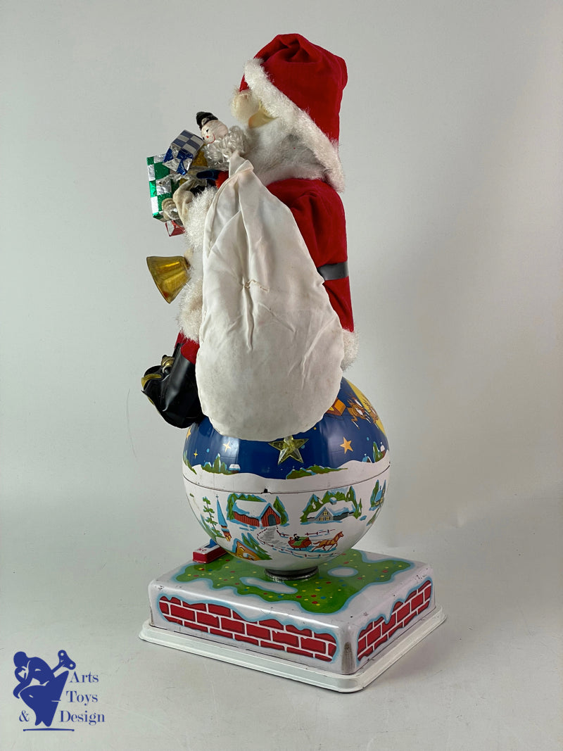 HTC 3979 Japan Santa Claus on Rotating Globe Battery Operated C.1950