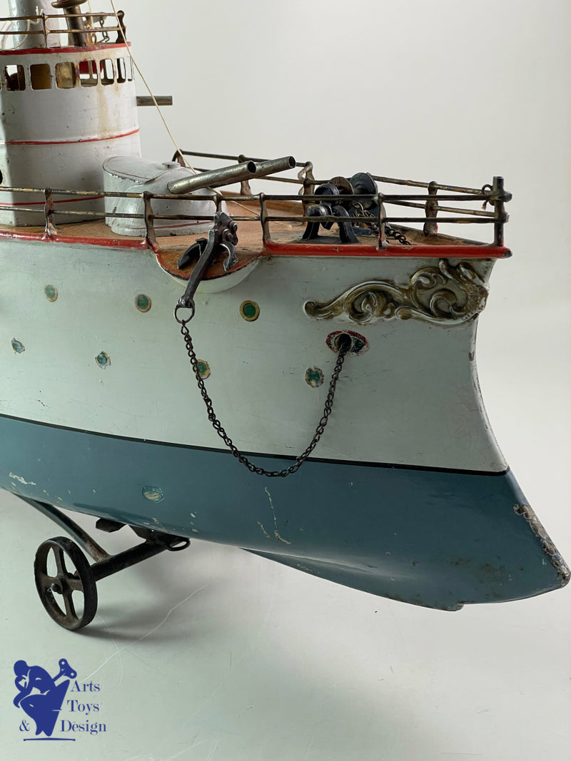 BING ALLEMAGNE GRAND BATEAU CUIRASSE VAPEUR 80CM VERS 1908