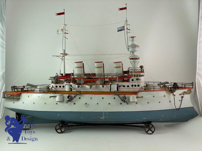BING ALLEMAGNE GRAND BATEAU CUIRASSE VAPEUR 80CM VERS 1908