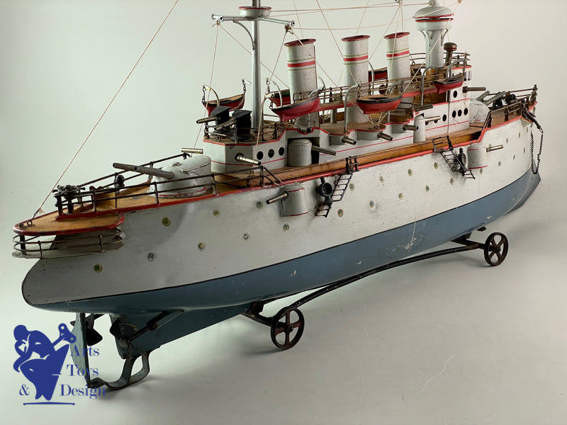 BING ALLEMAGNE GRAND BATEAU CUIRASSE VAPEUR 80CM VERS 1908