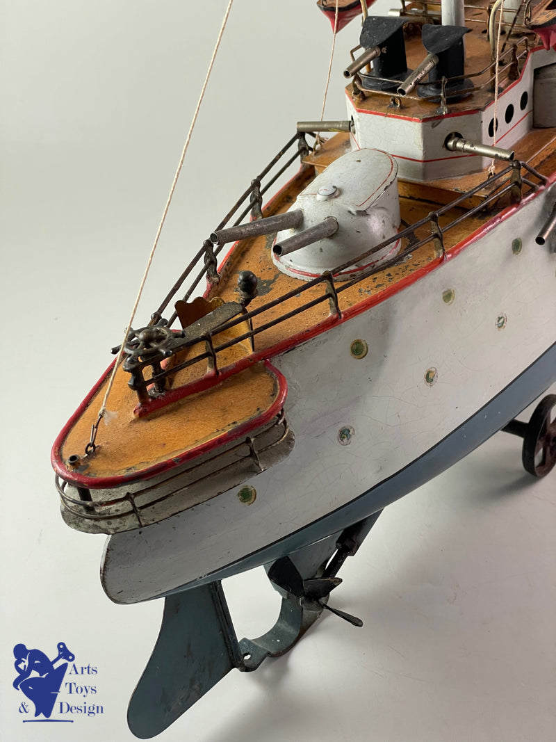 BING ALLEMAGNE GRAND BATEAU CUIRASSE VAPEUR 80CM VERS 1908