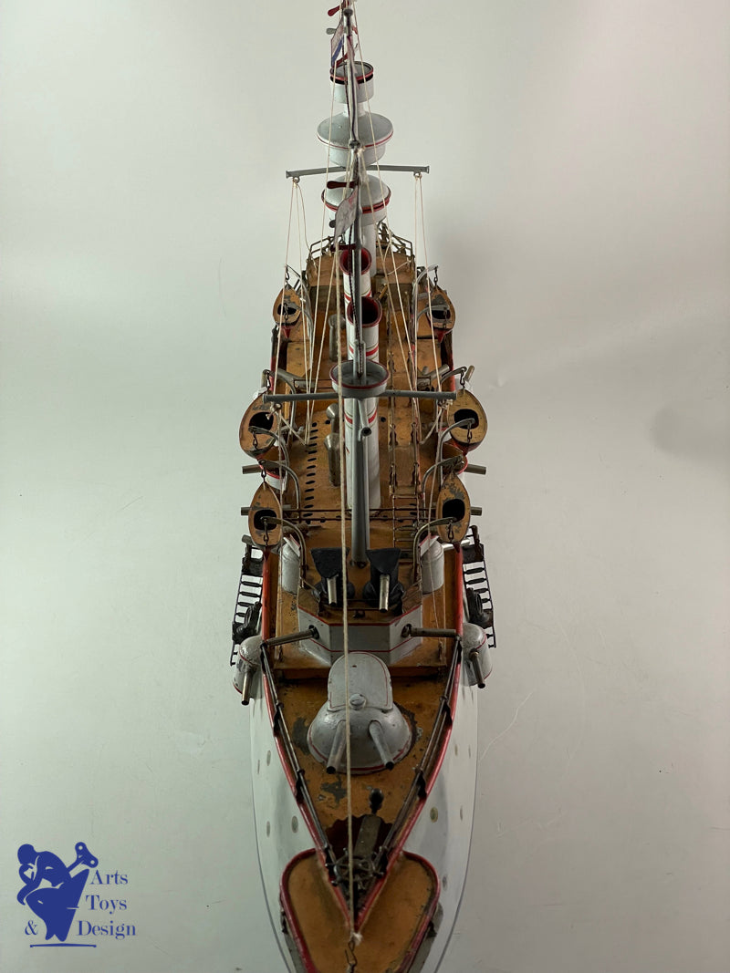 BING ALLEMAGNE GRAND BATEAU CUIRASSE VAPEUR 80CM VERS 1908