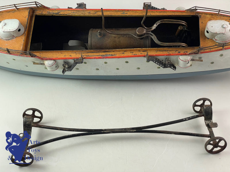 BING ALLEMAGNE GRAND BATEAU CUIRASSE VAPEUR 80CM VERS 1908