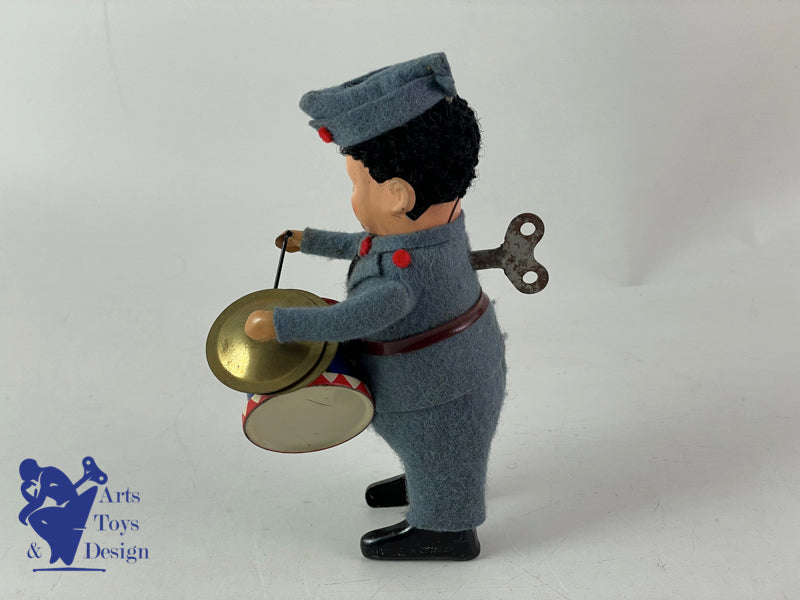 JOUET SCHUCO 985/3 ALLEMAGNE SOLDAT TAMBOUR CYMBALE 1957