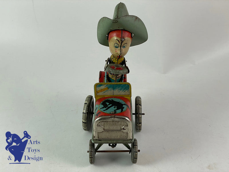 JOUET RICO ESPAGNE RODEO CAR COW BOY MECANIQUE 1950