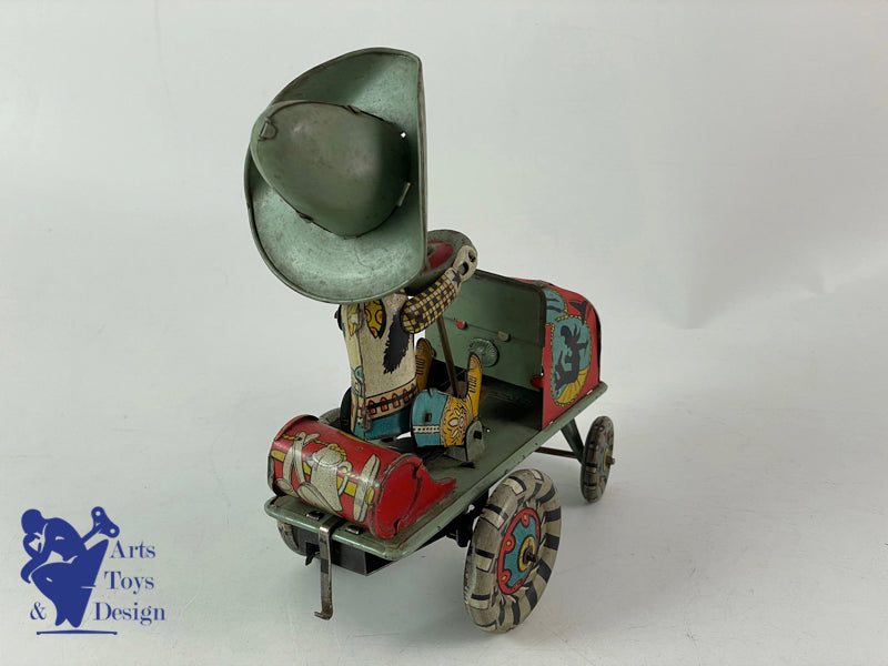 JOUET RICO ESPAGNE RODEO CAR AVEC COW BOY MECANIQUE VERS 1950