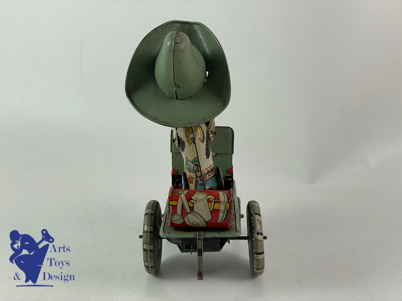 JOUET RICO ESPAGNE RODEO CAR AVEC COW BOY MECANIQUE VERS 1950