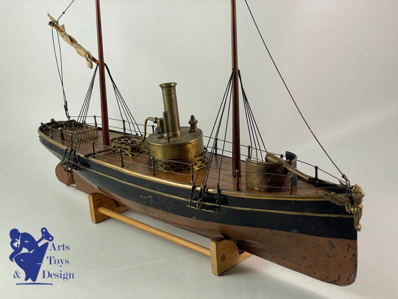 RADIGUET RARE BATEAU CANONNIERE A VAPEUR 51CM VERS 1890