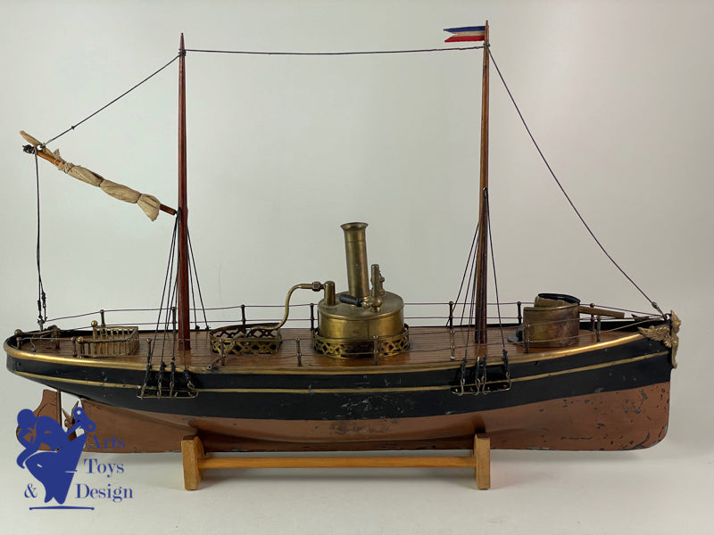 RADIGUET RARE BATEAU CANONNIERE A VAPEUR 51CM VERS 1890