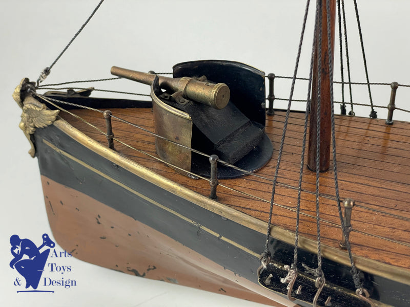 RADIGUET RARE BATEAU CANONNIERE A VAPEUR 51CM VERS 1890