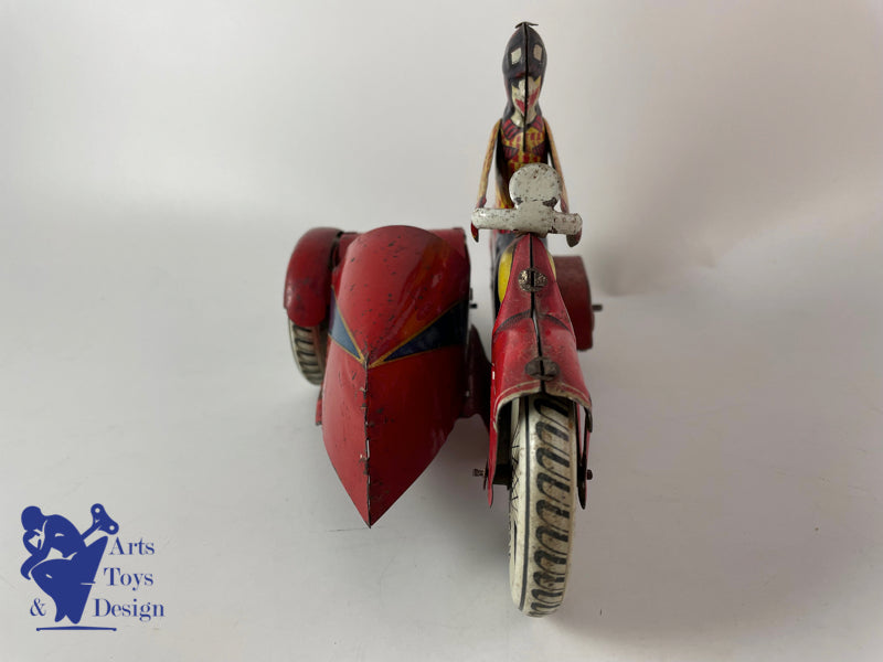 JOUET ANCIEN JML MOTO SIDE CAR TOLE MECANIQUE L.20 CM VERS 1930