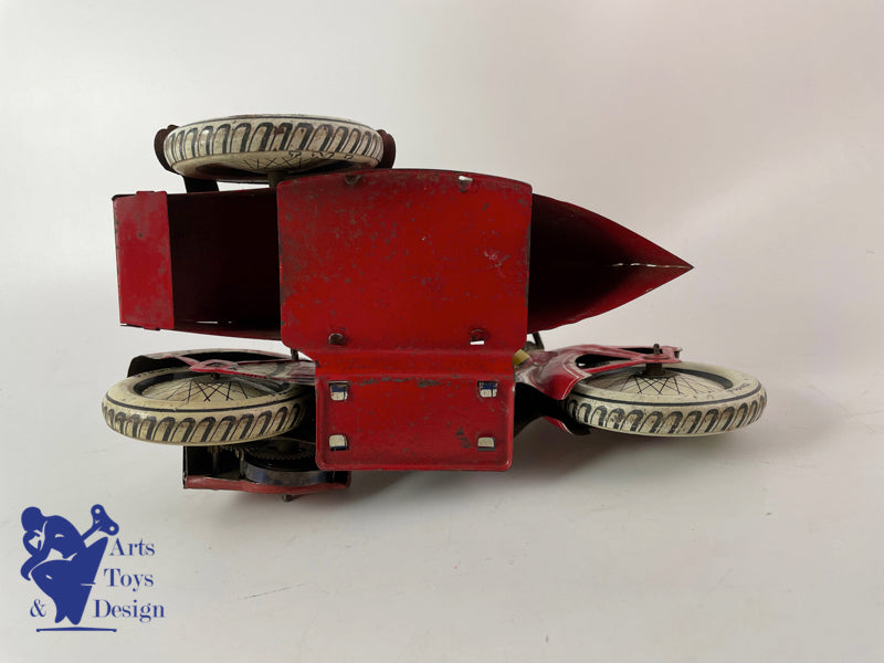 JOUET ANCIEN JML MOTO SIDE CAR TOLE MECANIQUE L.20 CM VERS 1930