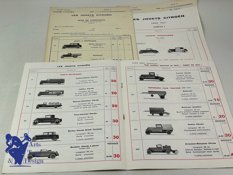 JOUETS CITROEN RARE ENSEMBLE CATALOGUES DE 1933 A 1936