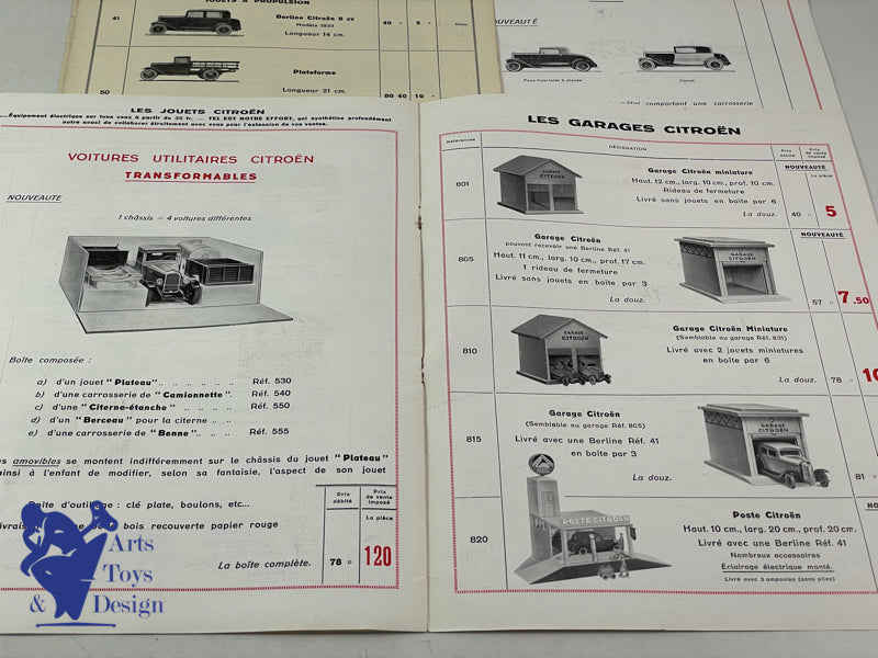 JOUETS CITROEN RARE ENSEMBLE CATALOGUES DE 1933 A 1936