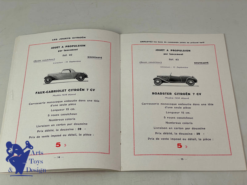 SCARCE JOUETS CITROEN SET OF ORIGINAL CATALOGS 1933 TO 1936