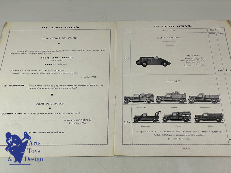 SCARCE JOUETS CITROEN SET OF ORIGINAL CATALOGS 1933 TO 1936