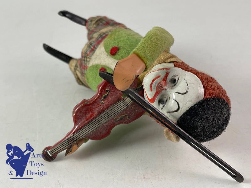 JOUET SCHUCO ALLEMAGNE CLOWN SOLISTO AU VIOLON C.1950