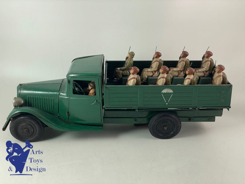 JOUET ANCIEN CITROEN 905 CAMION T23 TRANSPORT PARACHUTISTES MECANIQUE 46CM 1937